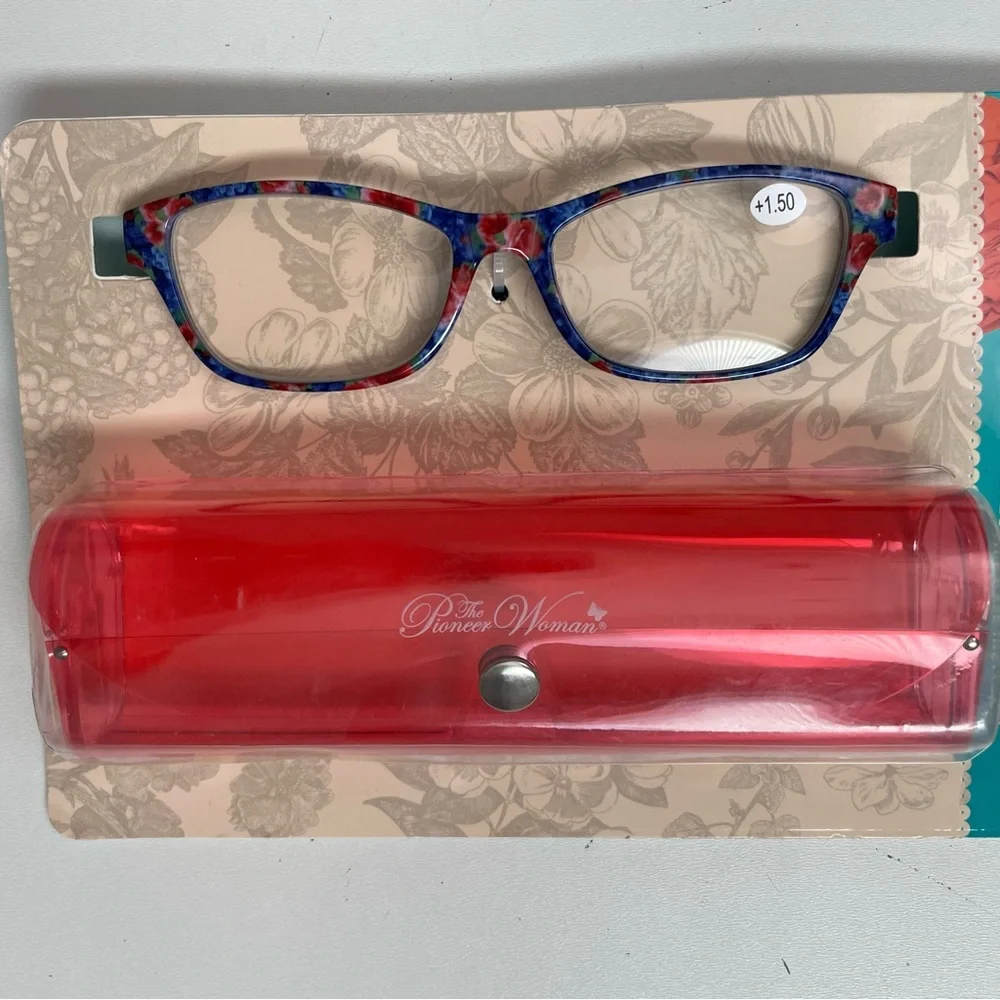 The Pioneer Woman Reading Glasses Heritage Protective Case Floral +1.50 Blue Red